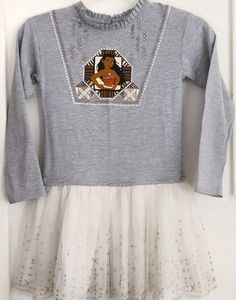 C Disney Moana Long Sleeve Cotton dress with Tulle skirt Size 6X